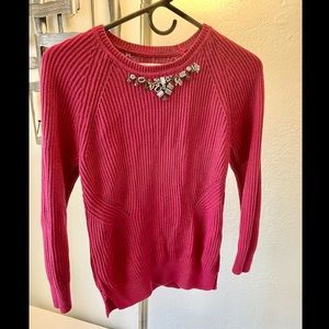 LOFT Burgundy Jeweled Collar Silk blend Knitted Sweater